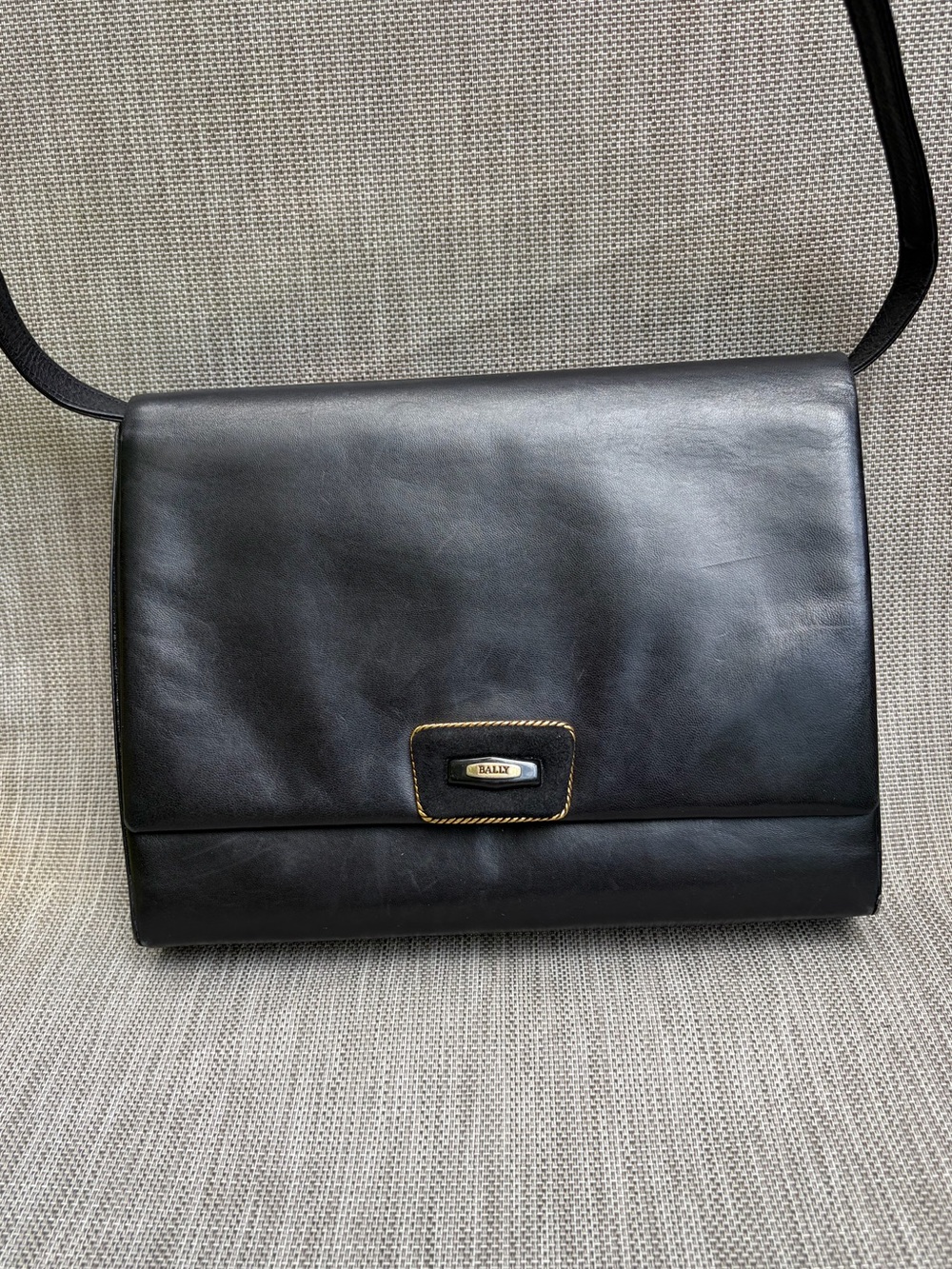 Vintage Bally Black Leather Flap Shoulder Bag